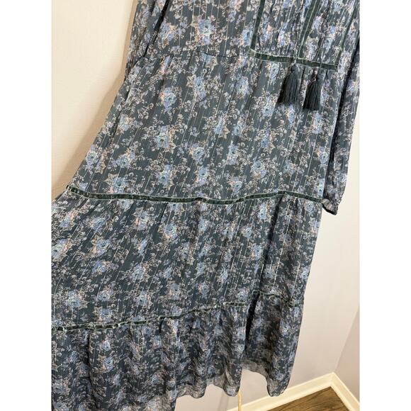 Lucky Brand Floral Long Sleeve Midi Dress Boho Blue Floral Women's  Size XL - Picture 13 of 15